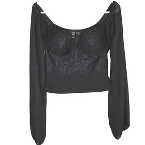 Windsor Women's Sexy Sweetheart Lace Bustier Billow Sleeve Crop Top Large